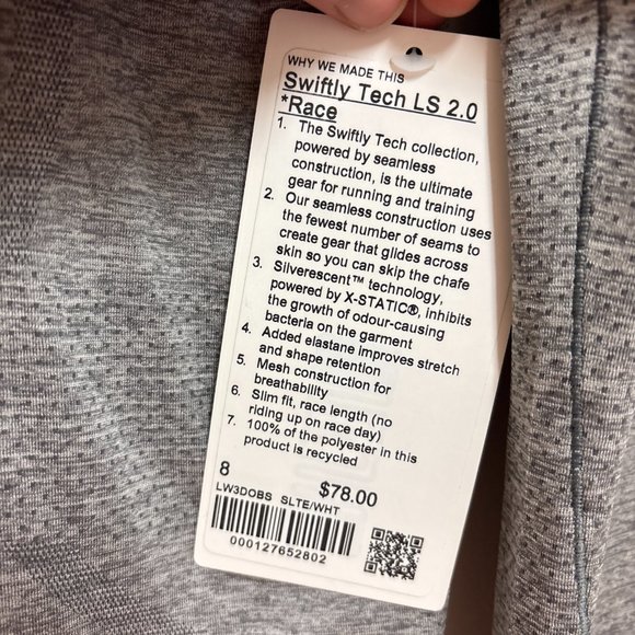Lululemon Swiftly Tech Long Sleeve Top 2.0 Race Shirt Women's Size 8 Gray NWT - Picture 3 of 12